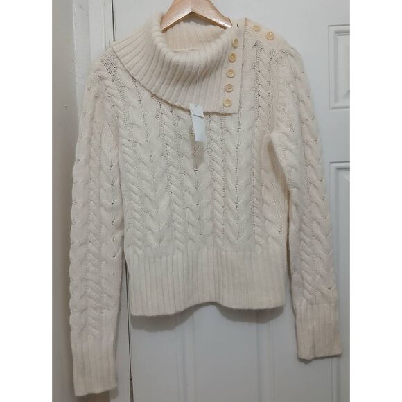 Banana republic womens large soft wool angora cable knit sweater cream ivory - Picture 2 of 7